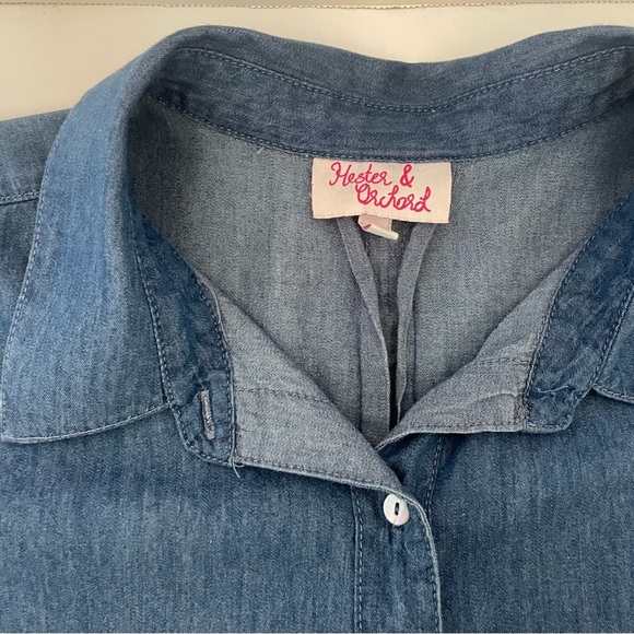 Hester & Orchard Chambray Blue Women's Blouse Shirt Tie Button Front Size Large - Picture 4 of 16